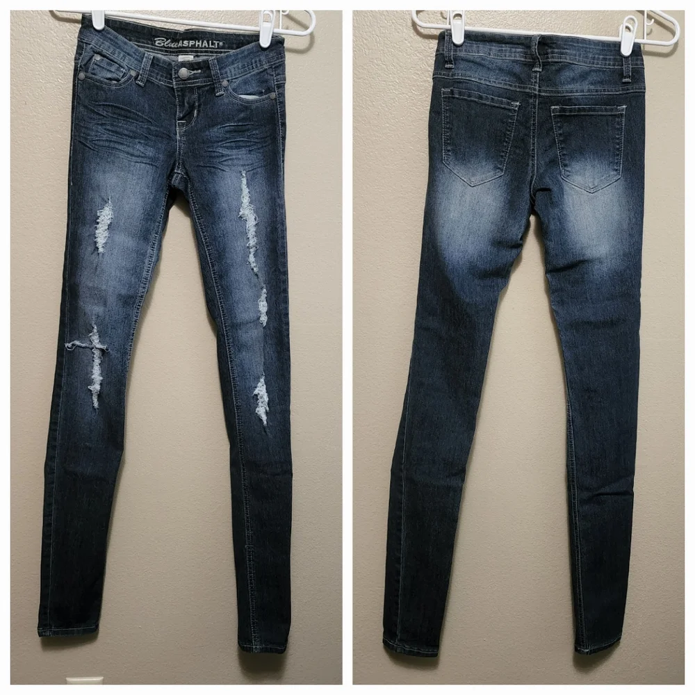 Like New! Blue Asphalt Ripped Long Blue Jeans - Picture 1 of 5